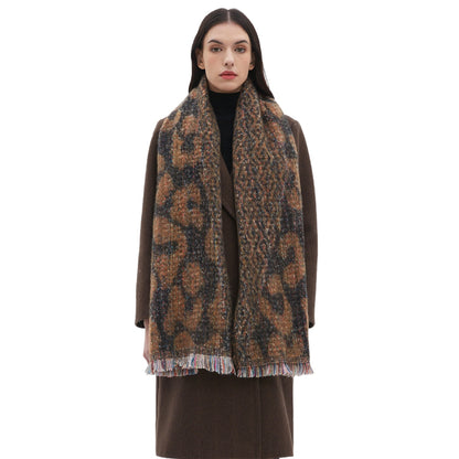 Bufanda corta de leopardo con diseño de jacquard para hombres y mujeres, de estilo europeo y americano