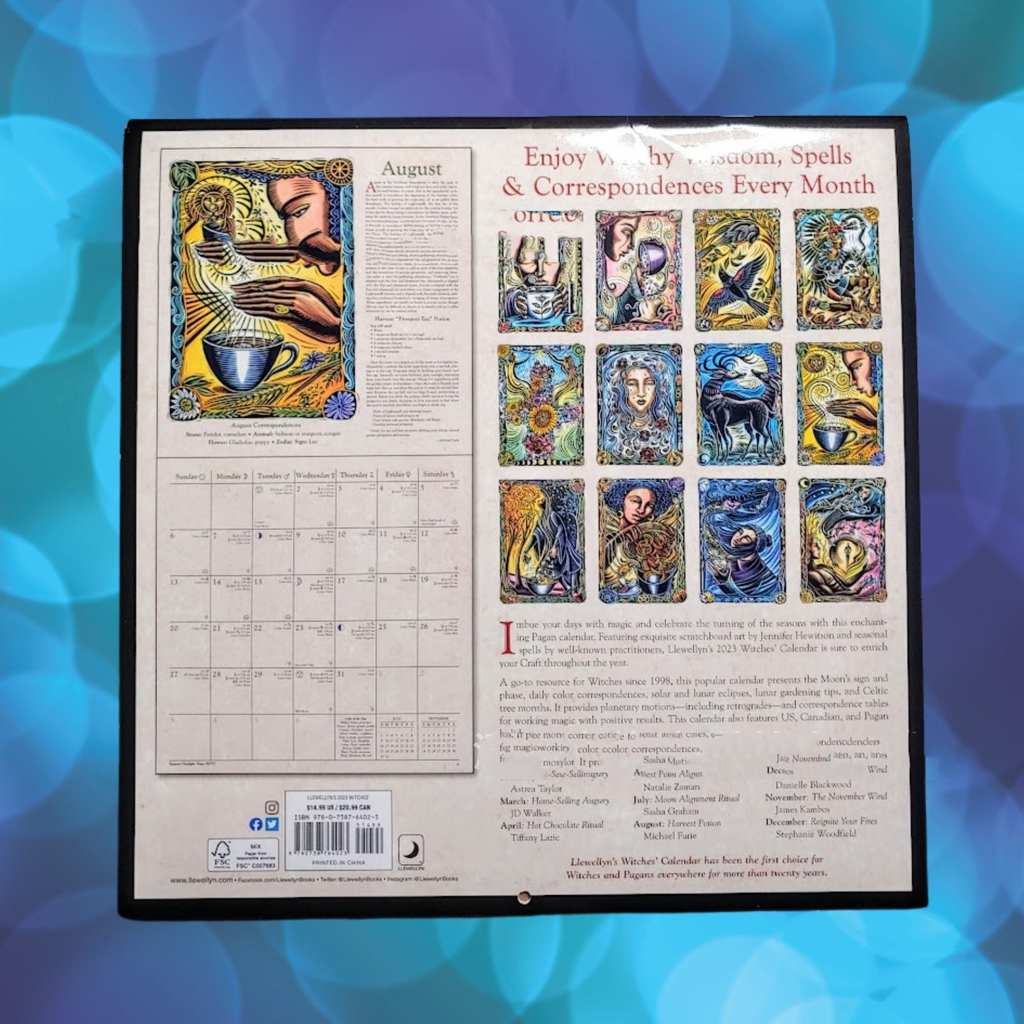 Calendario de pared para el hogar con diseño de brujas en papel recubierto