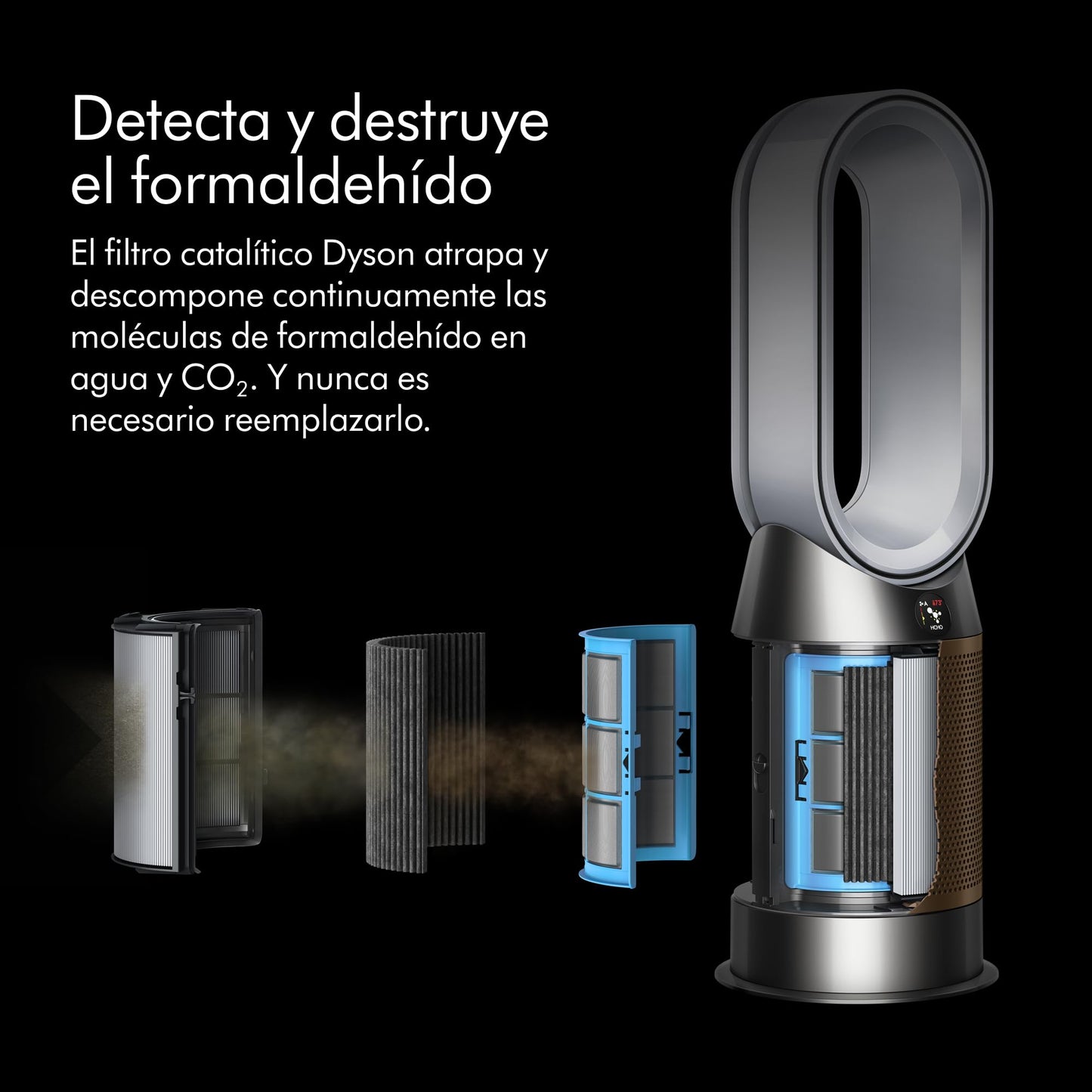 Dyson, Purificador Hot+Cool Formaldehyde HP09, Calentador + Ventilador, Detecta y Destruye el Formaldehído, Blanco/Dorado, 379427-01