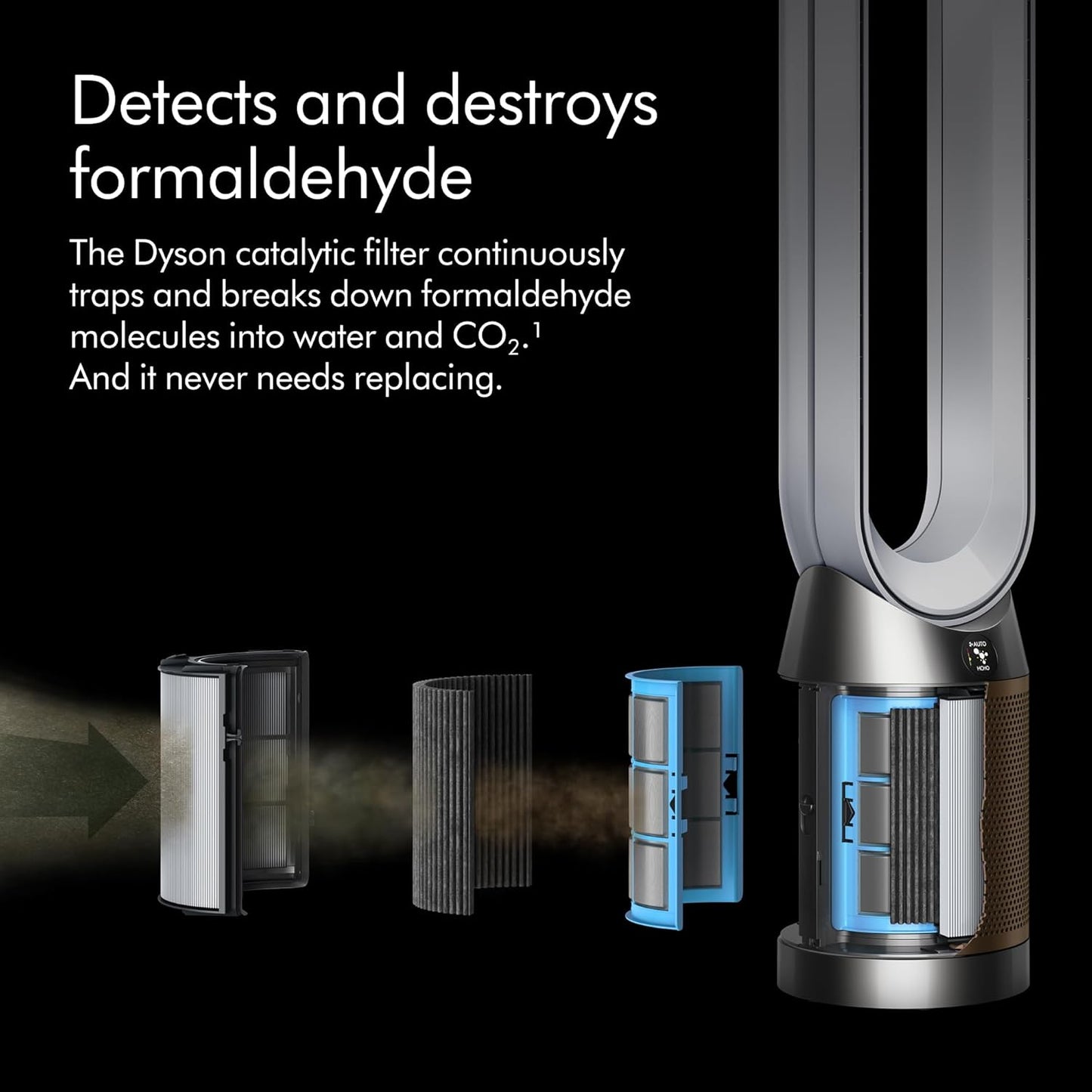 Dyson, Purificador Cool Formaldehyde TP09, Purificador + Ventilador, Detecta y Destruye el Formaldehído, Blanco/Dorado, 497043-01