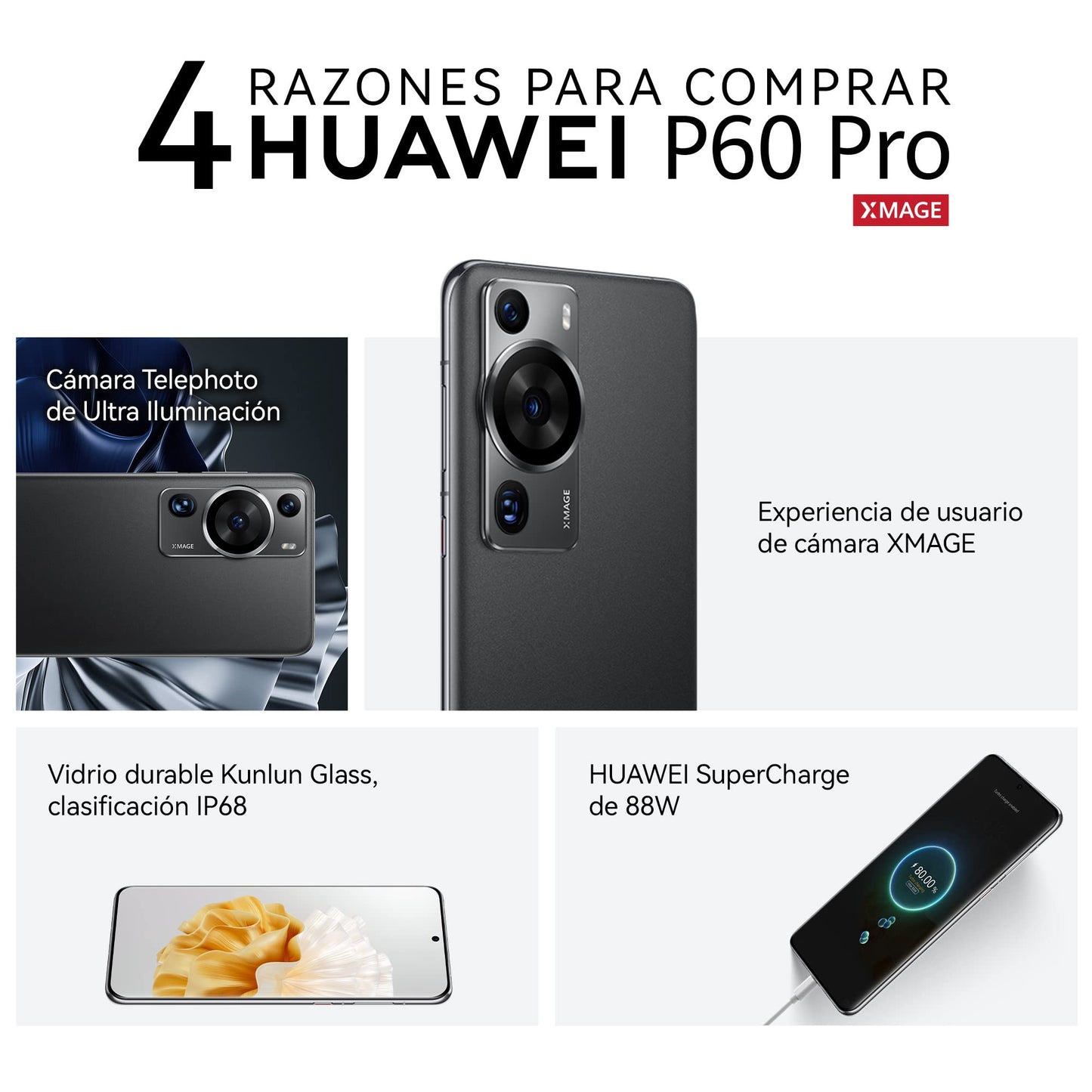 HUAWEI P60 Pro 8+256, Cámara de Ultra Iluminación con Apertura Ajustable, IP68, 88W, Negro 