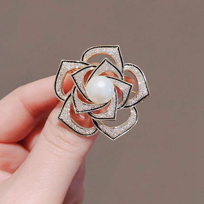 High-grade Classic Style Camellia Brooch Refined Grace Hollow Flowers