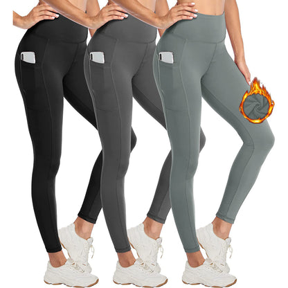 Leggings ajustados de cintura alta con relleno de terciopelo para mujer, pantalones de yoga deportivos con realce de cadera