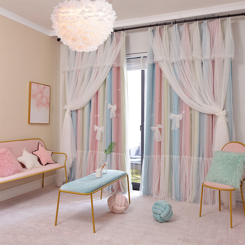 Cortinas opacas para dormitorio con diseño de princesas y estrellas huecas de estilo nórdico