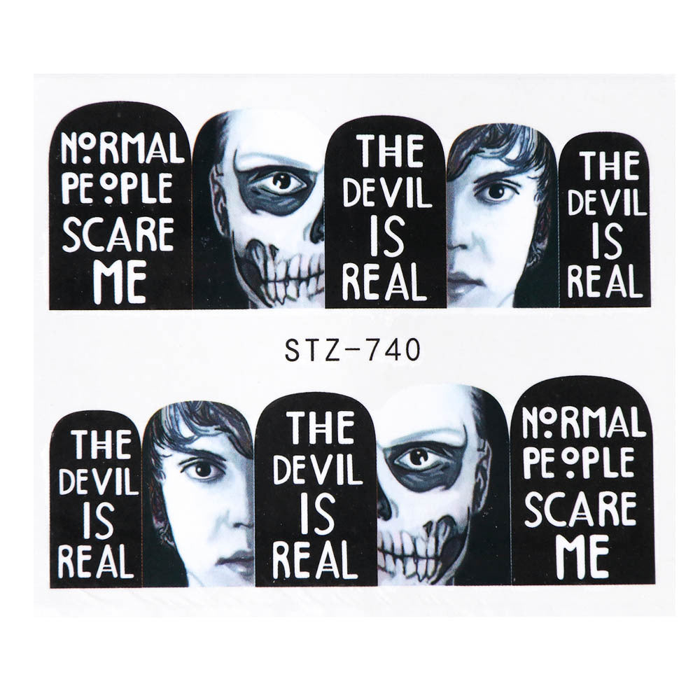 Halloween Theme Skull And Devil Water Transfer Nail Stickers