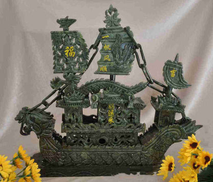 Talla de jade del tesoro, adornos de barco de dragón de jade del sur, adornos para el hogar, adornos de regalo de empresa