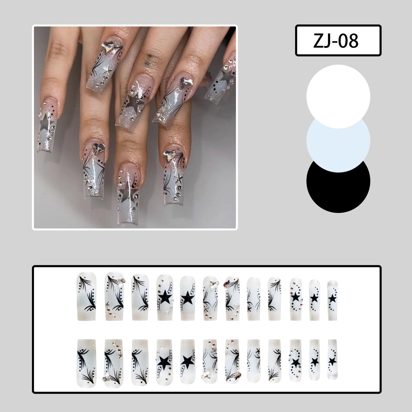 Uñas con parches de diamantes de imitación a la moda para mujer