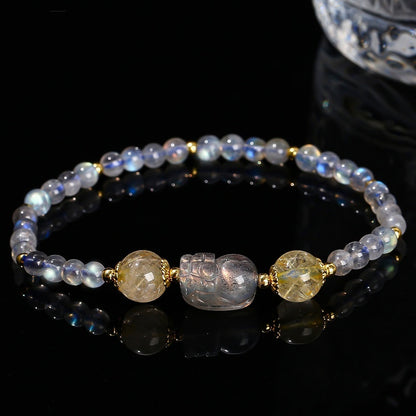 Natural Gray Moonstone Pi Xiu Bracelet National Fashion Girls' Gifts Single Ring Bracelet