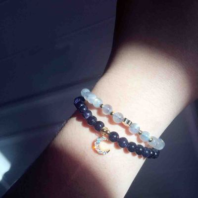 Pulsera de doble círculo de piedra arenisca azul