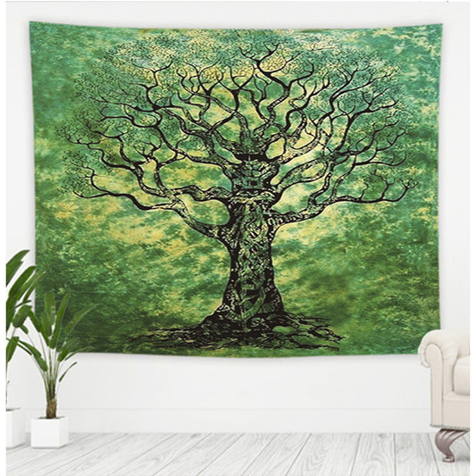 Tapiz de pared con diseño de árbol, bosque, cielo estrellado, psicodélico, tapiz de pared, puesta de sol, hippie, árbol, paisaje, decoración del hogar