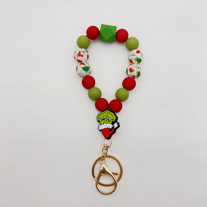 Silicone Wooden Beads Bracelet Keychain