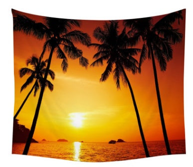 Beach coconut tree starfish shell small fishing tapestry European modern printing living room kitchen background wall blanket