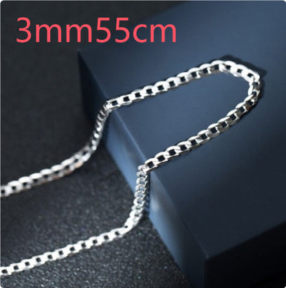 S925 Sterling Silver Simple Trendy Men's Curb Necklace Domineering Cuban Clavicle Chain