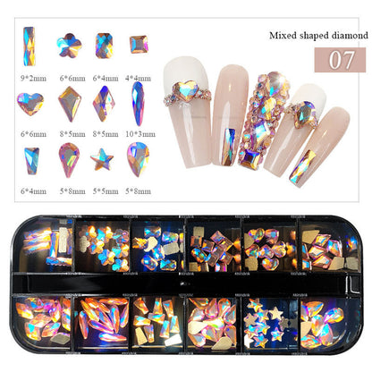 Boxed Flat Bottom Shaped Diamonds Colored Glass Rhinestone Nail Art