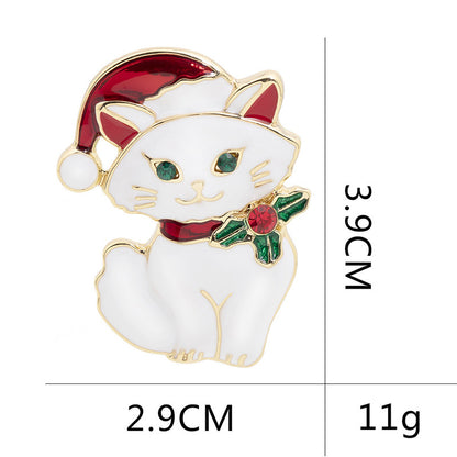 Broche de moda con forma de ramillete y gorro navideño de gato