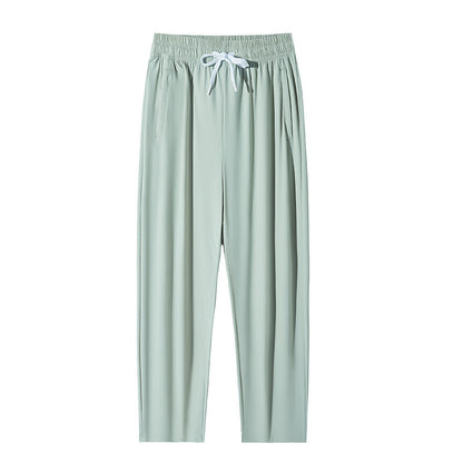 Pantalones de seda de hielo a prueba de sol para mujer, primavera-verano, cintura alta, holgados, rectos