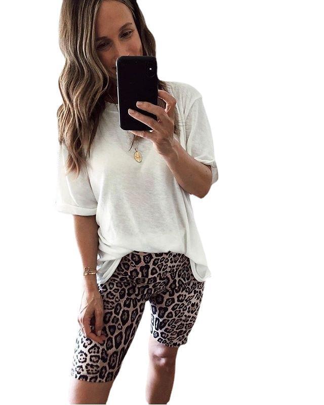 Pantalones cortos adelgazantes con soporte de cintura y elevación de cadera con estampado de leopardo para mujer