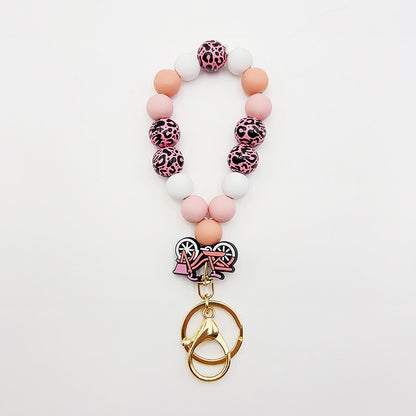 Silicone Wooden Beads Bracelet Keychain