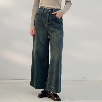 Pantalones vaqueros de cintura alta estilo retro con bolsillo para mujer