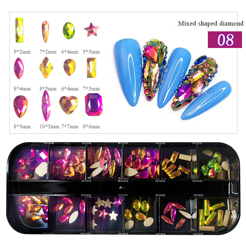 Boxed Flat Bottom Shaped Diamonds Colored Glass Rhinestone Nail Art