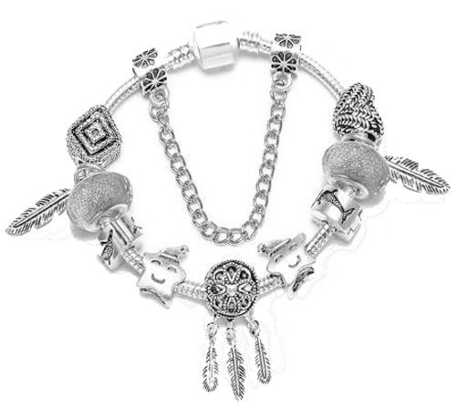 Silver Dream Catcher DIY Crystal Love Heart Cat's Paw Beaded Bracelet