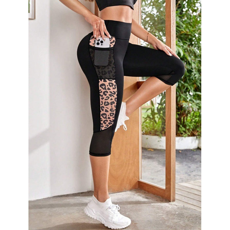 Pantalones de yoga de cintura alta con estampado de leopardo para mujer