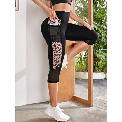 Pantalones de yoga de cintura alta con estampado de leopardo para mujer