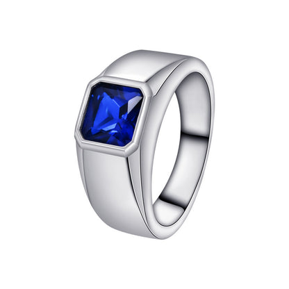 S925 Sterling Silver Fashionable All-match High-grade Blue Gemstone Women's Ring