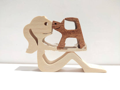 Figura de bricolaje, adorno de perro de madera, escultura, decoración del hogar, escultura de madera de un hombre y un perro, regalos de Navidad, modelo de decoración