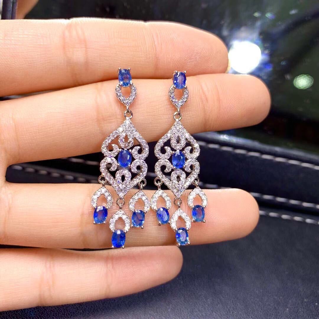 Natural Sri Lanka Sapphire Earrings S925 Silver