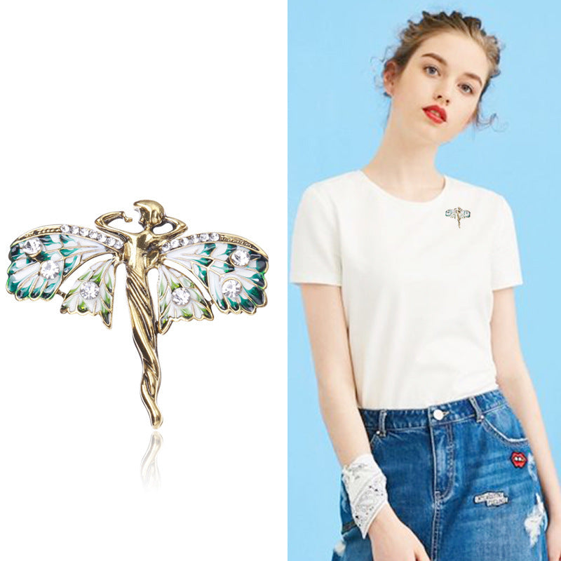 European And American Enamel Dripping Double Butterfly Brooch