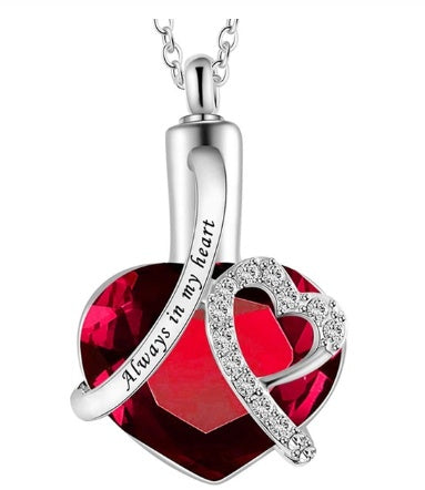 Heart-shaped urn pendant always in my heart perfume bottle