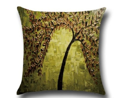 Three-dimensional Oil Painting Trees Flowers Cotton Cushion Cushion Pillowcase Car Waist Cushion Cover