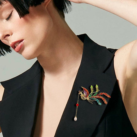 Broche de fénix con borlas temperamentales, estilo antiguo de gran sentido, accesorios para cheongsam de ropa china Han