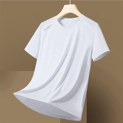 Thin Breathable Round Neck Moisture Wicking Women's High Elastic Ice Silk Quick-drying Short Sleeve Men