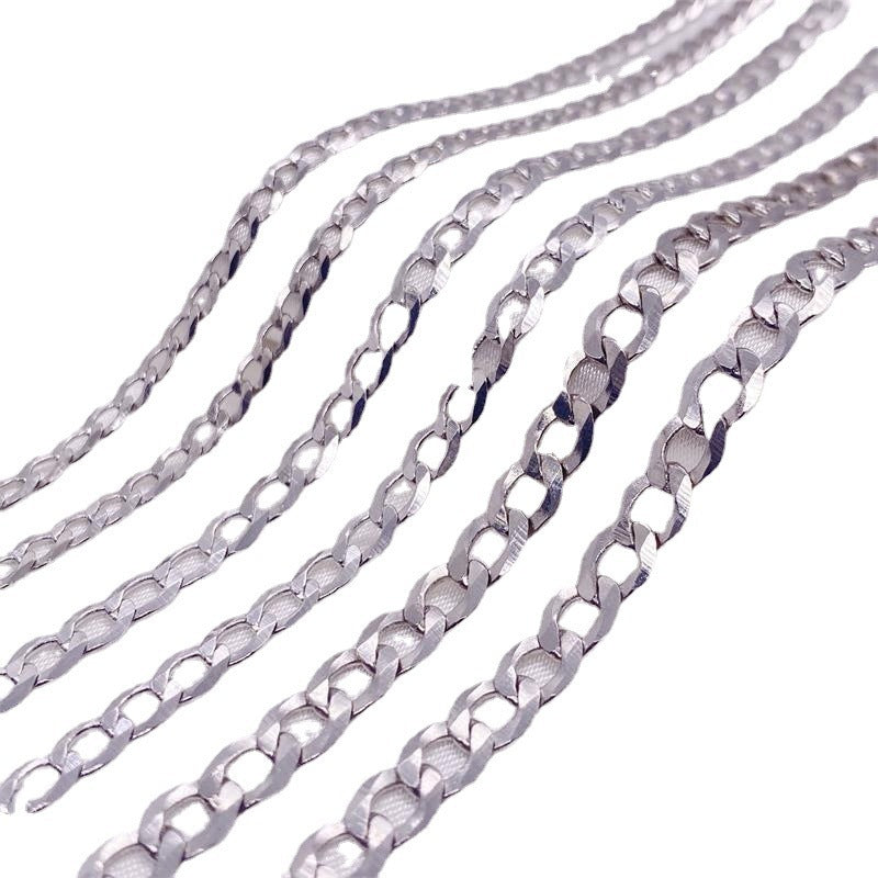 S925 Sterling Silver Simple Trendy Men's Curb Necklace Domineering Cuban Clavicle Chain