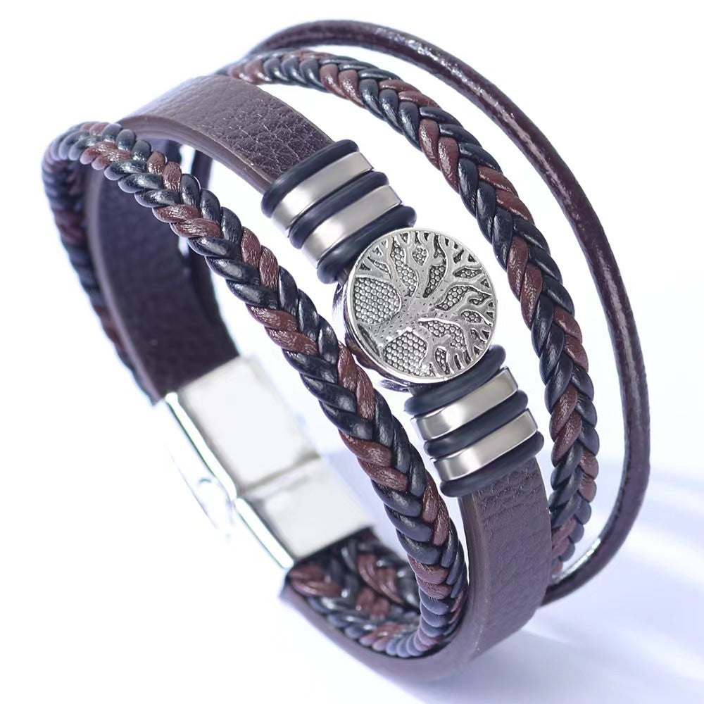 Pulsera de cuero para hombre con personalidad de moda