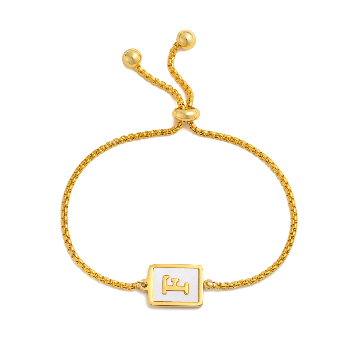 Pulsera ajustable de acero inoxidable con letras inglesas cuadradas doradas