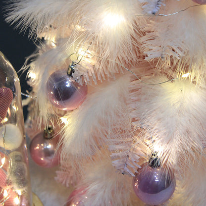 Adorno navideño de escritorio, árbol pequeño, árbol de Navidad, decoración de plumas rosas, árbol