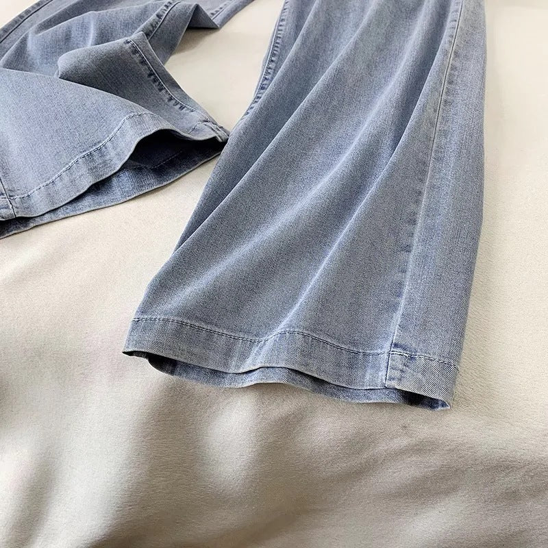 Pantalones anchos de mezclilla con cordón para mujer