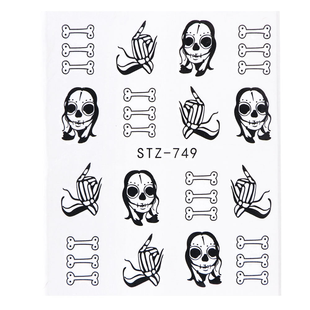 Halloween Theme Skull And Devil Water Transfer Nail Stickers