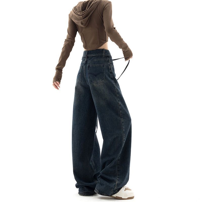 Pantalones vaqueros de mujer con cintura elástica, rectos y holgados, estilo americano