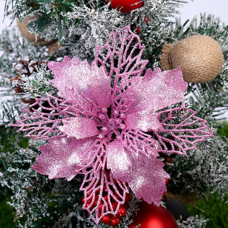 Flores artificiales de Navidad con purpurina, adornos para árboles de Navidad para el hogar, flores falsas, adornos navideños, decoración de Año Nuevo