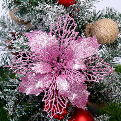 Flores artificiales de Navidad con purpurina, adornos para árboles de Navidad para el hogar, flores falsas, adornos navideños, decoración de Año Nuevo