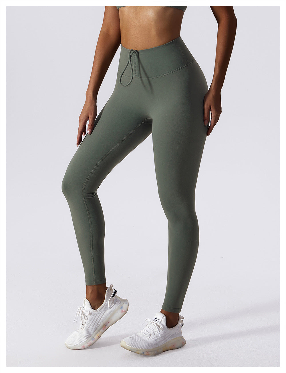 Pantalones de yoga de cintura alta con cordón ajustable y tacto nude, estilo europeo y americano