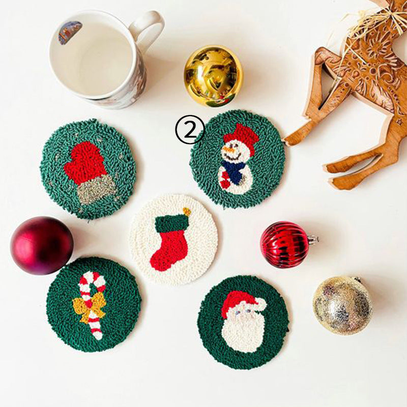 Christmas Poke Embroidery Coaster Material Package Handmade Heat Proof Mat Cloth Stamp