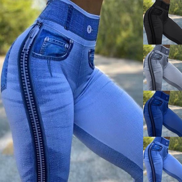 Pantalones de fitness de cintura alta para mujer Pantalones de yoga de mezclilla ajustados y ajustados