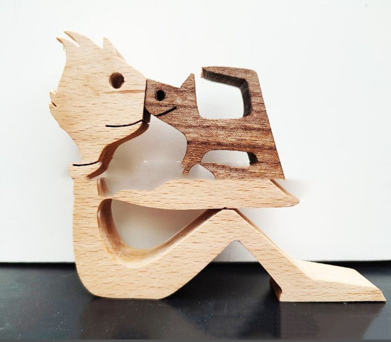 Figura de bricolaje, adorno de perro de madera, escultura, decoración del hogar, escultura de madera de un hombre y un perro, regalos de Navidad, modelo de decoración