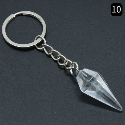 Natural Crystal Agate Stone Hexagonal Cone Keychain Bag Decorative Pendant