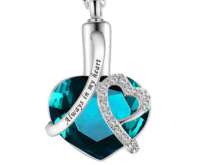 Heart-shaped urn pendant always in my heart perfume bottle